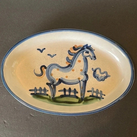 M.A. Hadley Pottery Country Scene Horse 14" Serving Platter Baking Dish- Signed - Picture 1 of 3